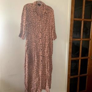 River Island petite pinky orange with black spots with buttons dress size 16
